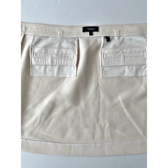 Theory Vanilla Wrap Mini Skirt 4 Cream Wool Blend Snap Pocket Preppy Academia - Picture 9 of 11